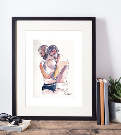 Morning Snuggles – 5x7" Original Ink & Watercolor Artist Brenden Sanborn