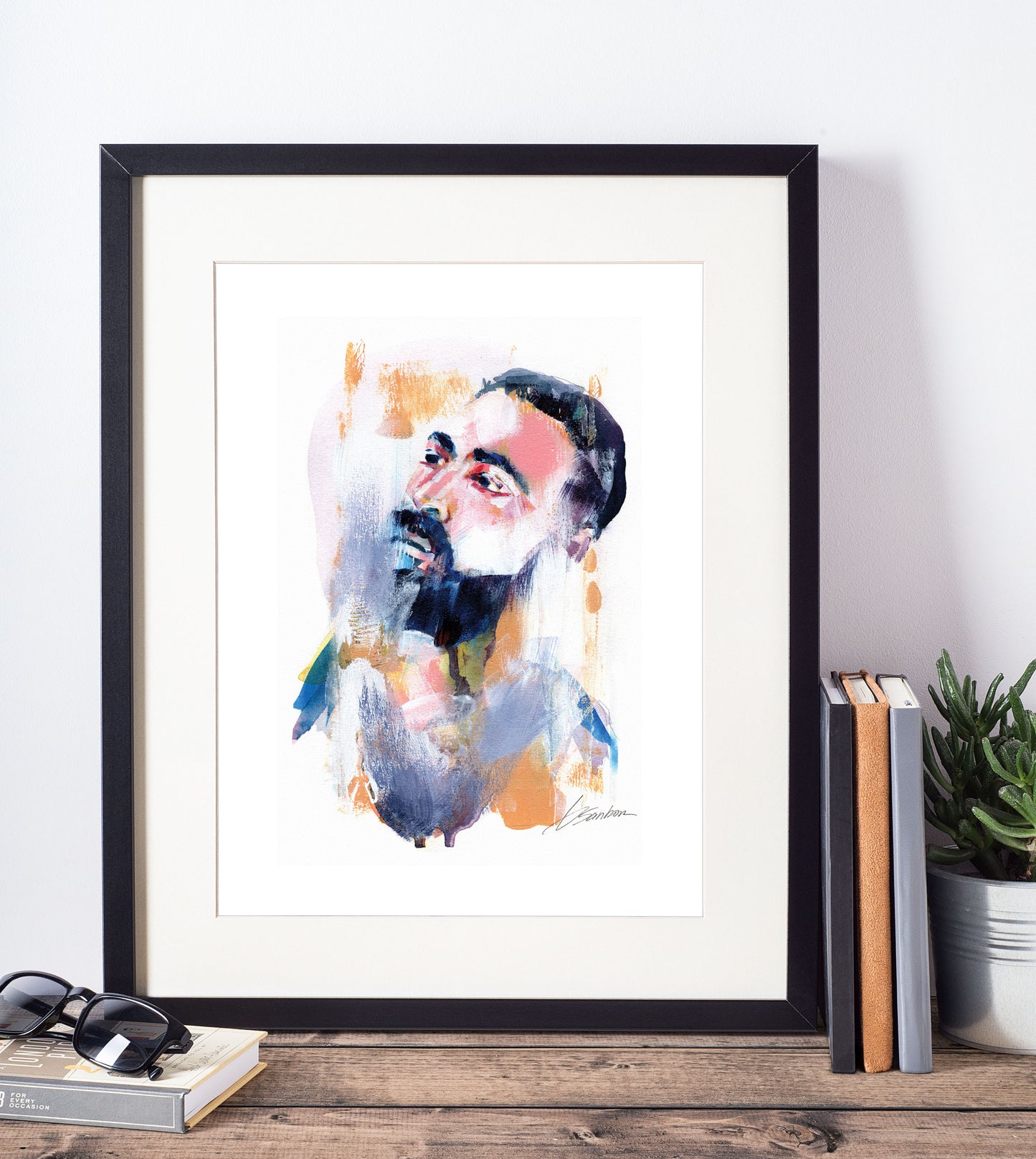 Serene Bearded Man with Golden Halo - 6x9" Original Watercolor Painting