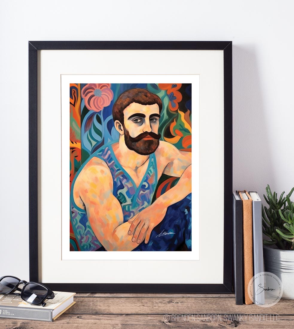 Stoic Bearded Man with a Gaze of Quiet Introspection - Giclee Art Print