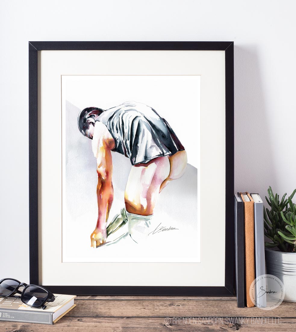 Muscular Man Changing Shorts, Revealing Cute Buttocks - Giclee Art Print