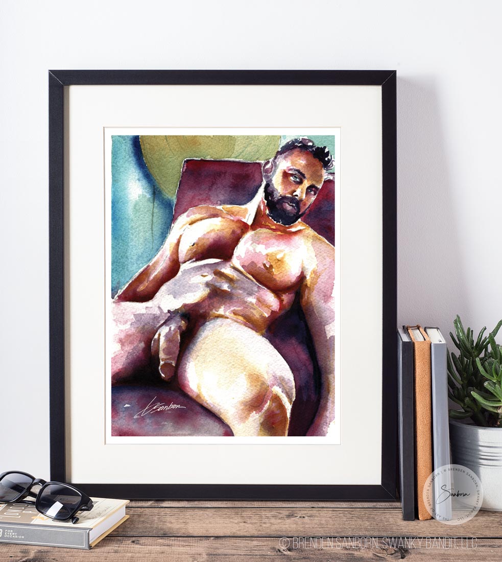 Bear's Gaze: Hairy Muscular Figure, Thick Beard, Full Nude, Slouched in Chair - Giclee Art Print
