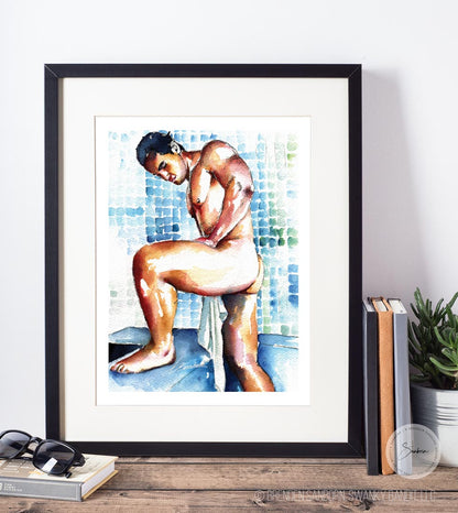 Pensive Morning - Muscular Male Figure with Dark Hair - Giclee Art Print