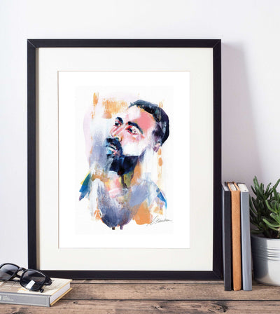 Bearded Man Removing Shirt - 6x9" Original Watercolor Painting Artist Brenden Sanborn