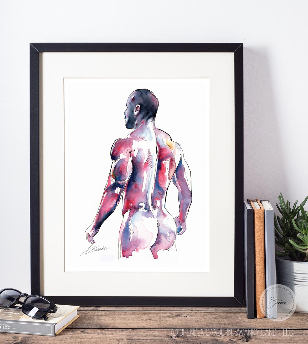 Vigor in Hues - Watercolor Depiction of Muscular Male Physique - Giclee Art Print