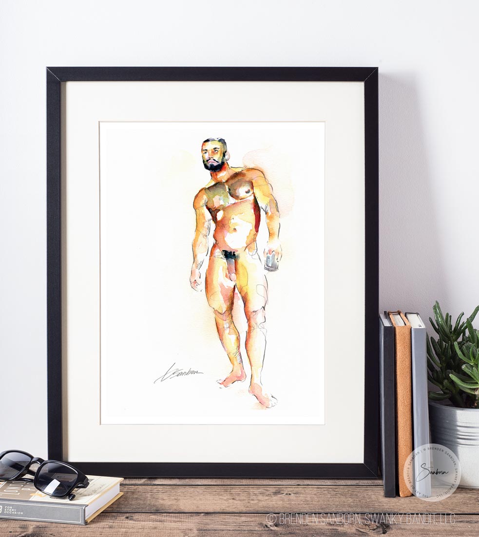 Bearded Hunky Man with Hairy Chest, Big Muscles, Beard - Giclee Art Print