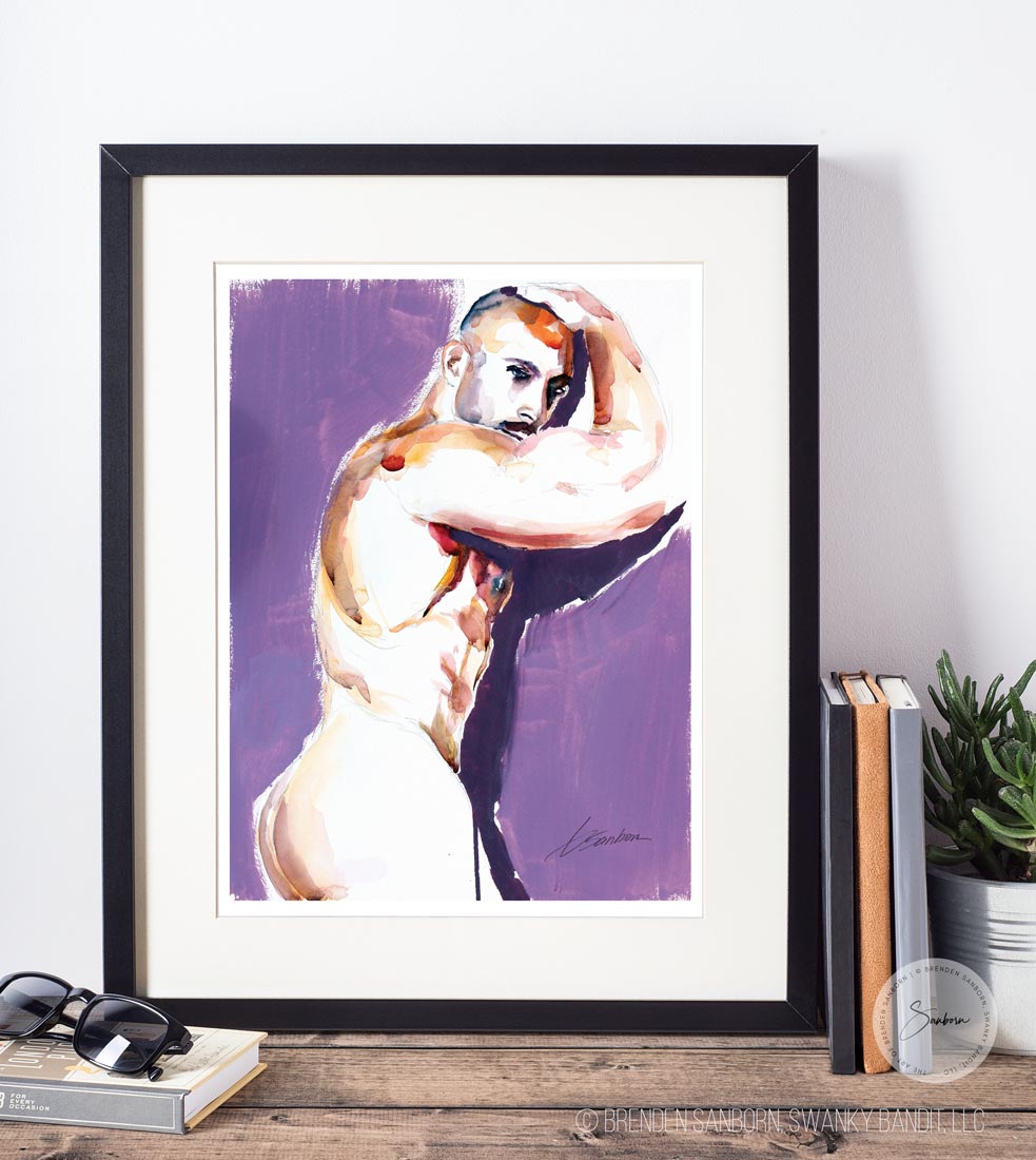 Muscular Man in Doorway, Intense Gaze, Half-Concealed Face - Giclee Art Print