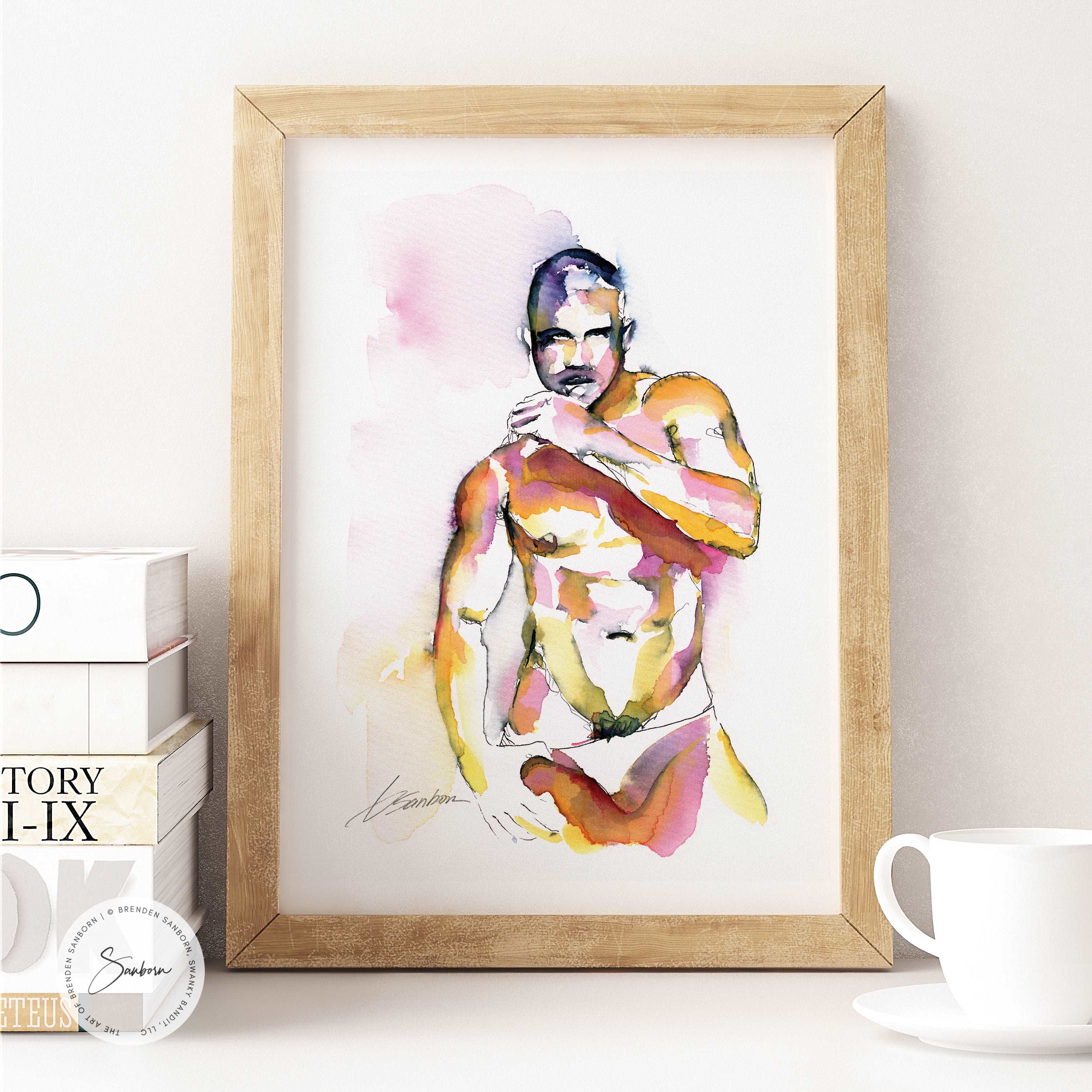 Hirsute Muscular Young Man - Original Watercolor Painting