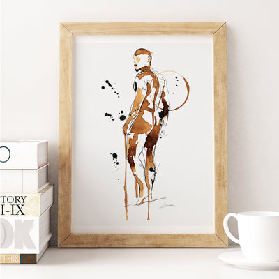 Man Standing Erotic Painting Fully Exposed - Made with Coffee Artist Brenden Sanborn