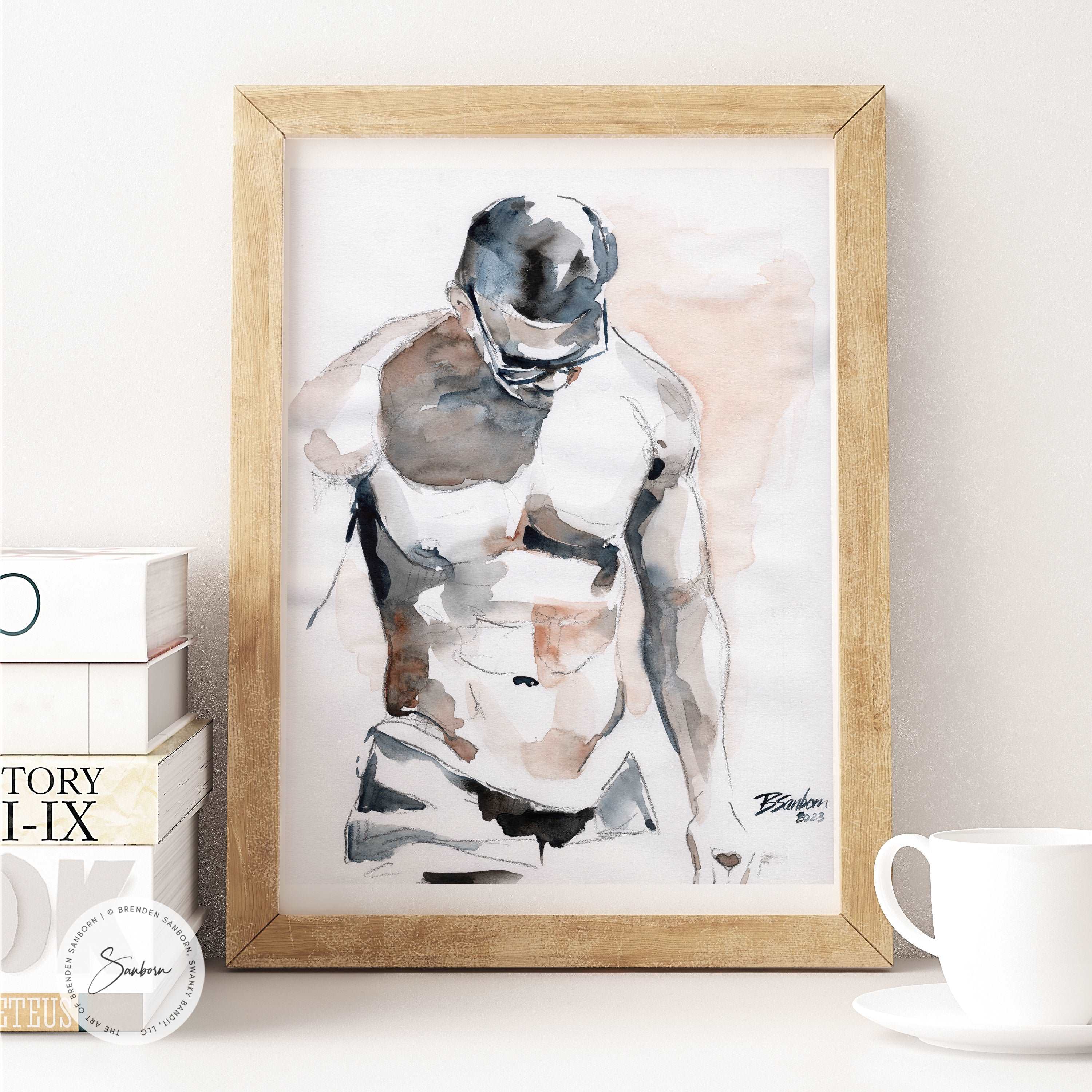 Male Torso with Dark Tonal Shades - 9x12" Original Watercolor Painting