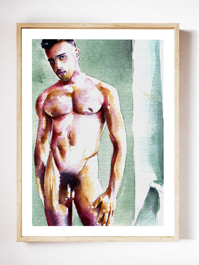 Standing Nude Male with Soft Expression - Art Print