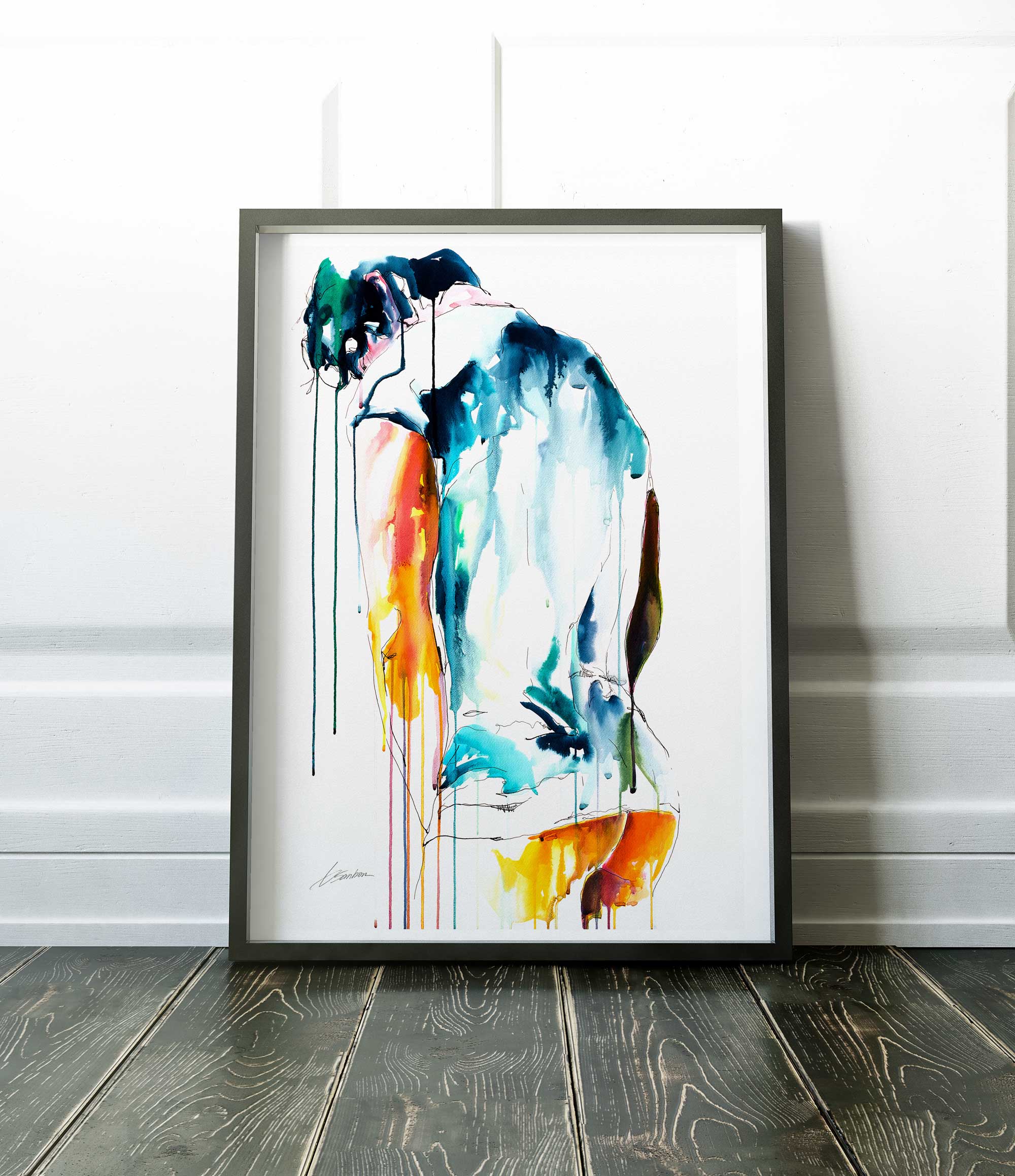 Back View of Male Figure Draped in Cloth with Bowed Head - Art Print