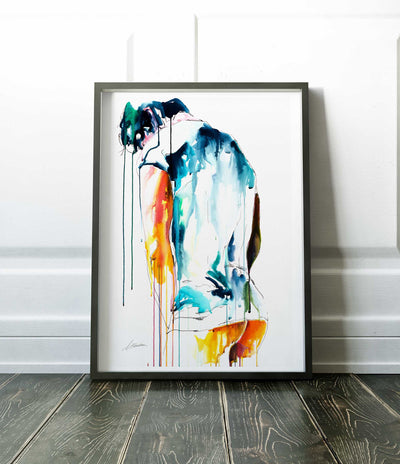 Back View of Male Figure Draped in Cloth with Bowed Head - Art Print Artist Brenden Sanborn