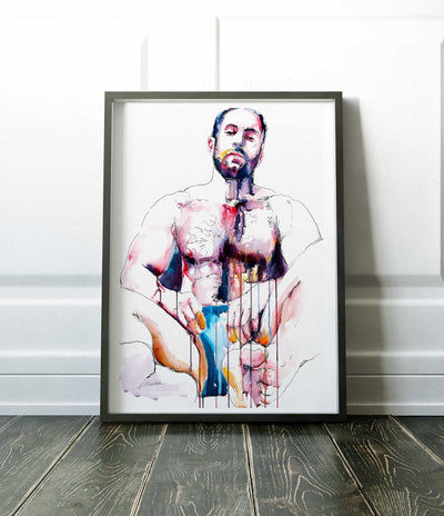 Bearded Strength Relaxed Body Hairy Chest and Quiet Power - Art Print Artist Brenden Sanborn