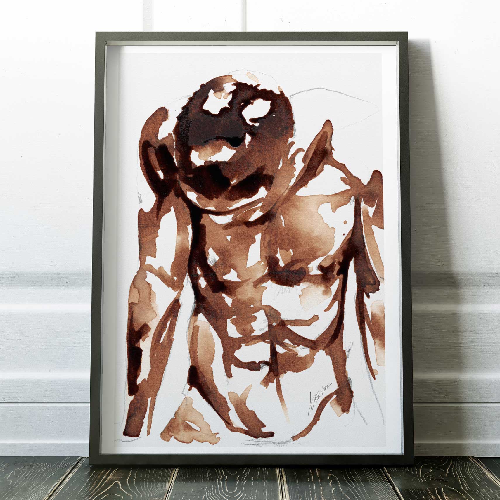 Nude Looking Down in Coffee - Art Print