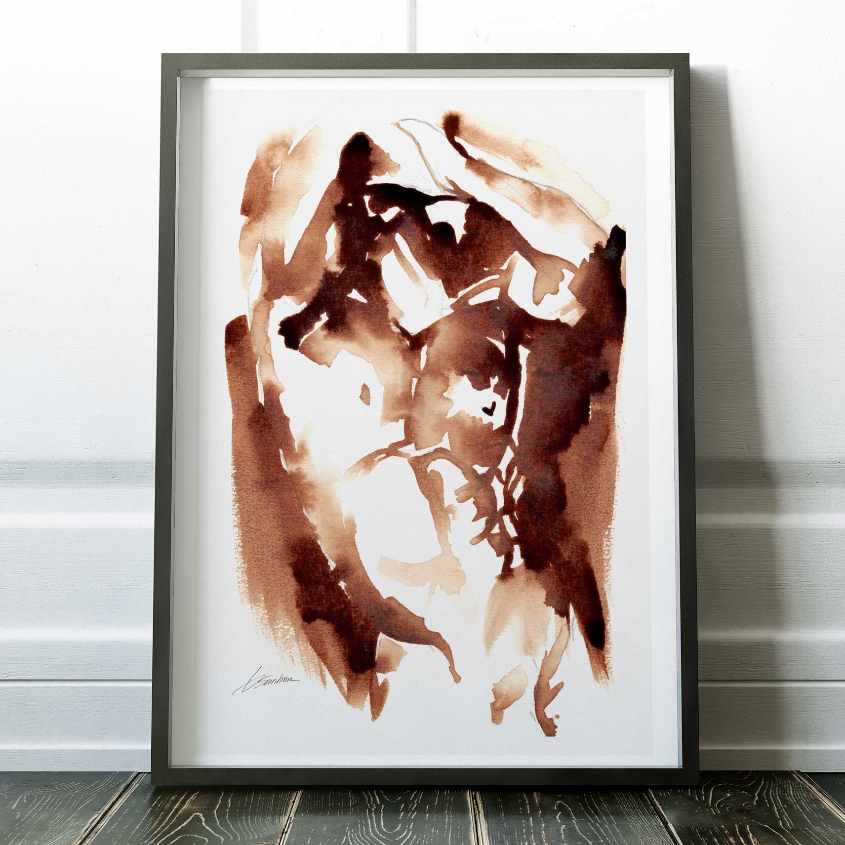 Abstract Male Nude in Instant Coffee Ink – Art Print