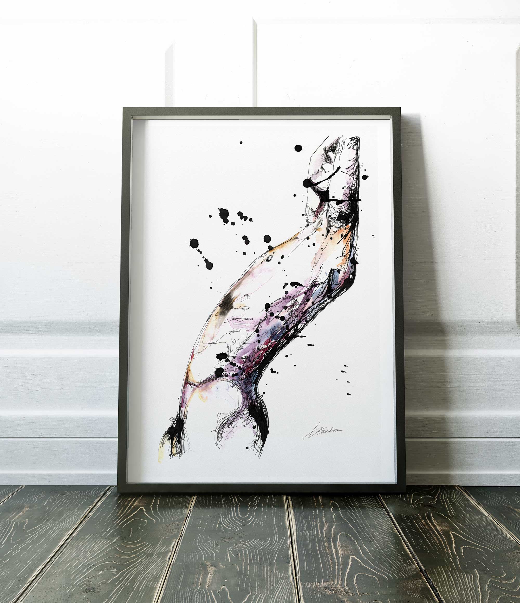 Abstract Male Figure in Fluid Motion with Splattered Accents - Art Print