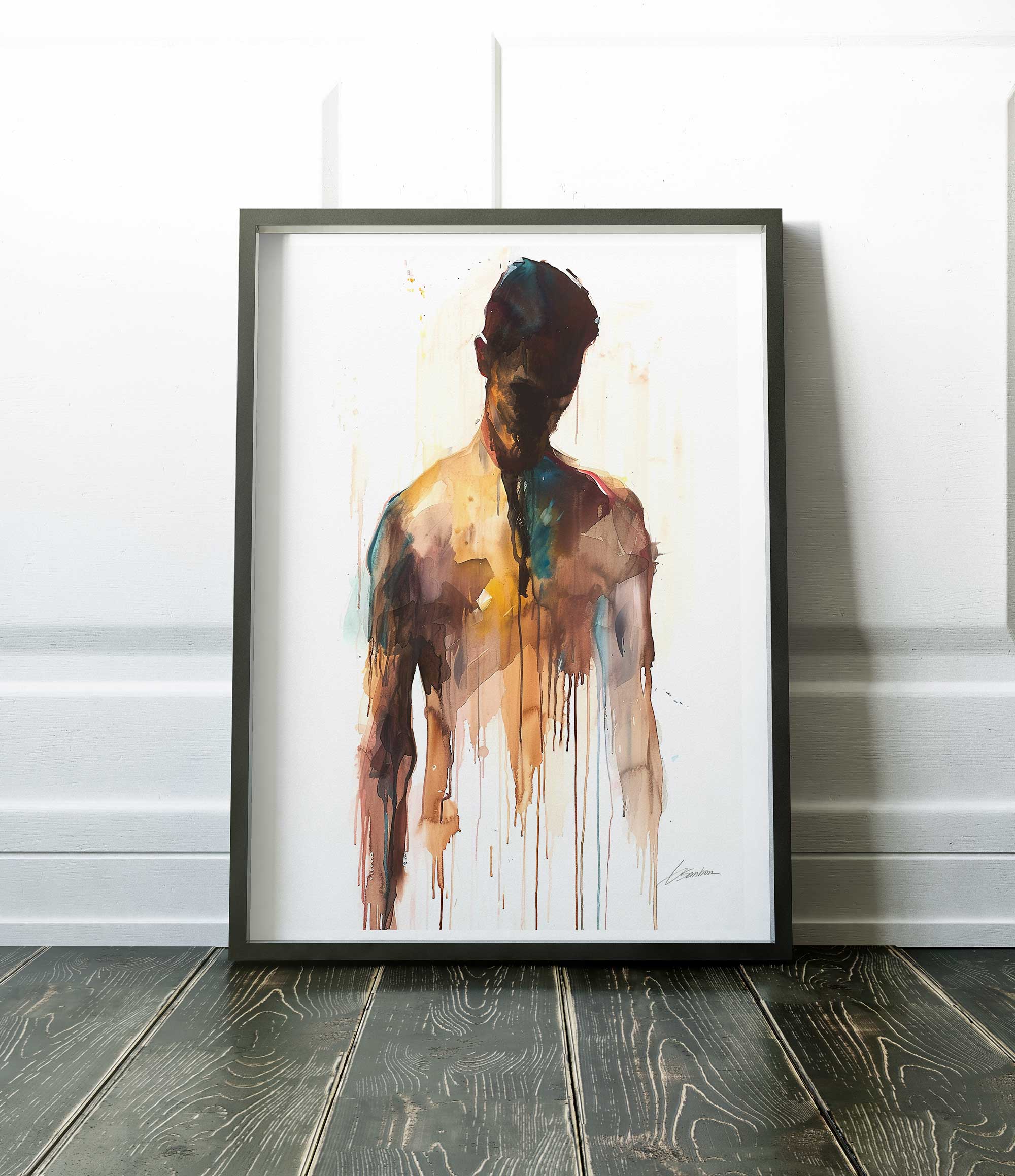 Shadows of Vulnerability Male Figure Watercolor - Art Print