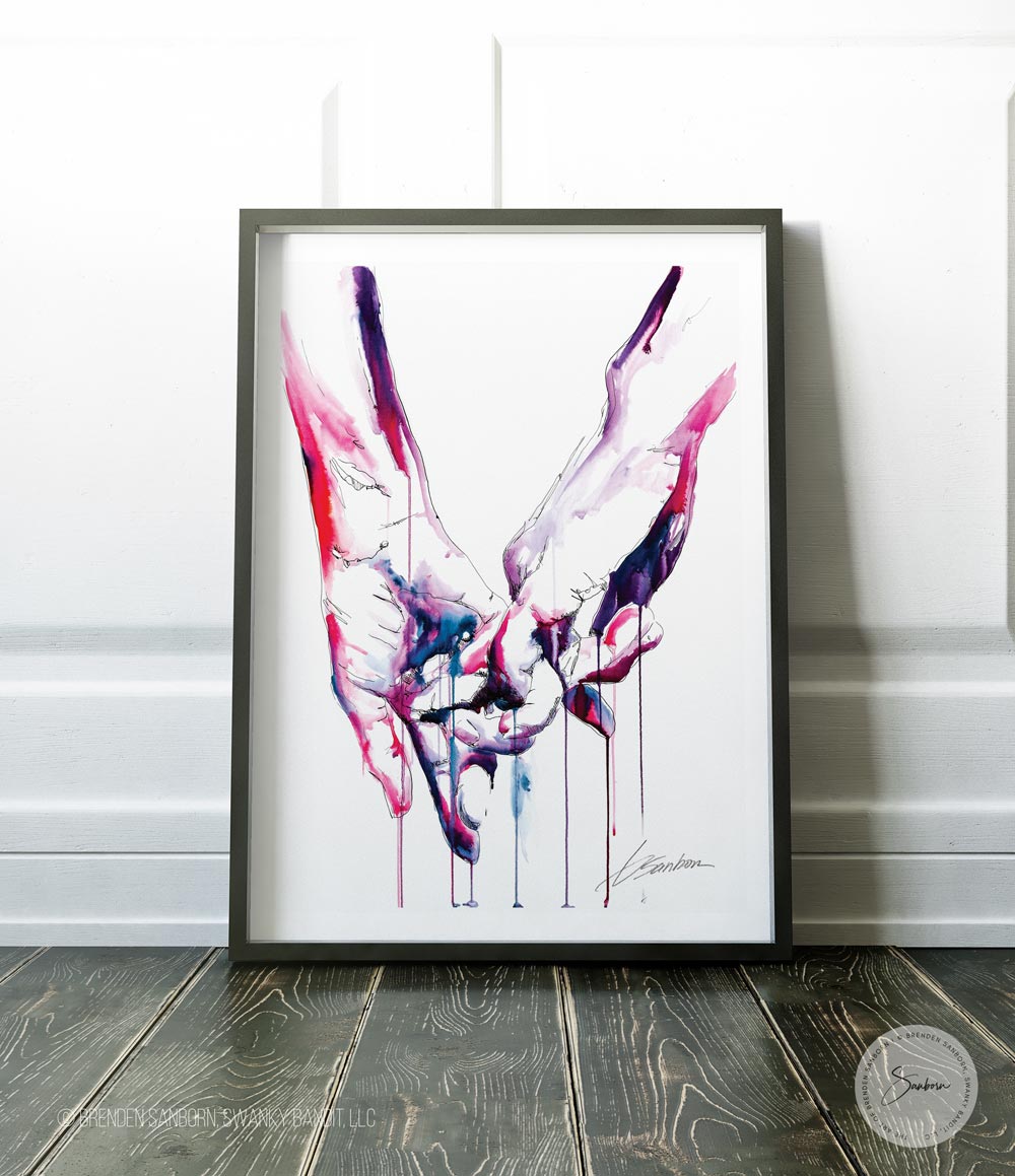 Simple Gesture of Love - Holding Hands - Drip - Giclee Art Print