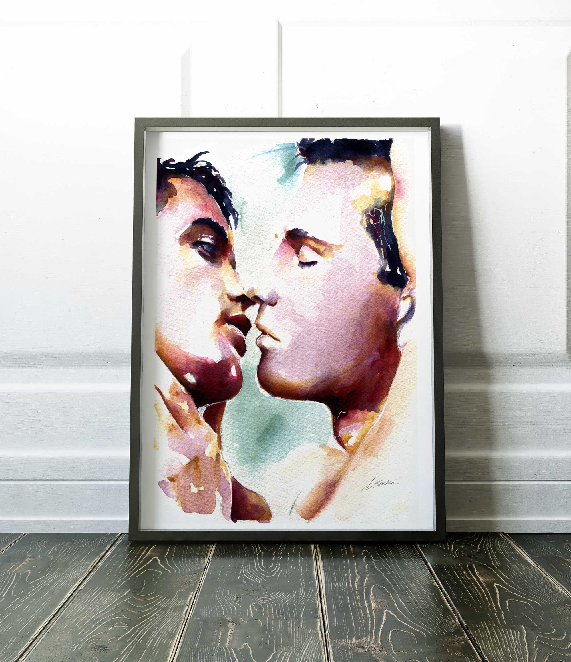 Tender Moment Between Lovers as They Lean in Close - Art Print