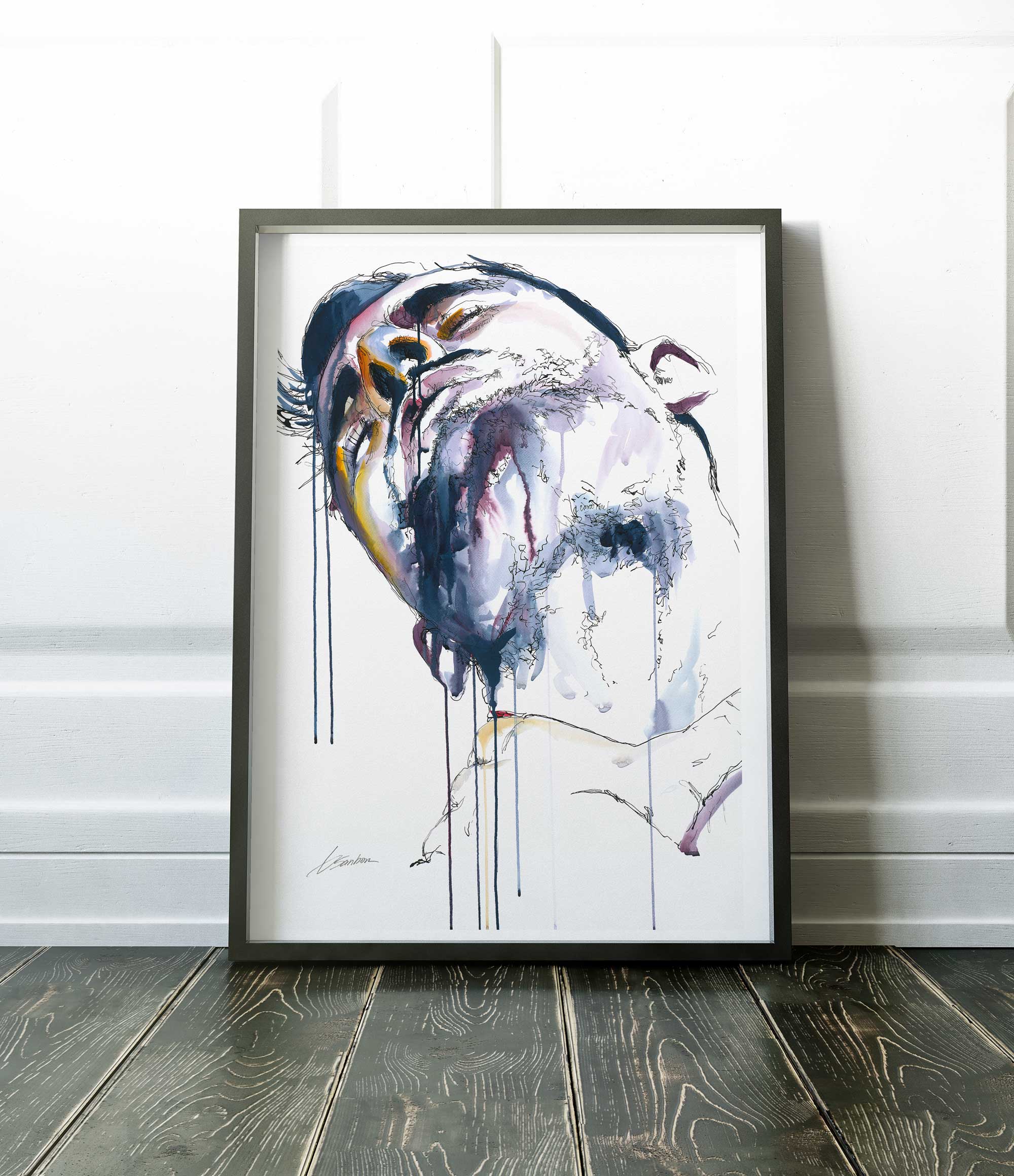 Man in Shower: Washing Neck with a Glimpse of Sensual Lust - Art Print