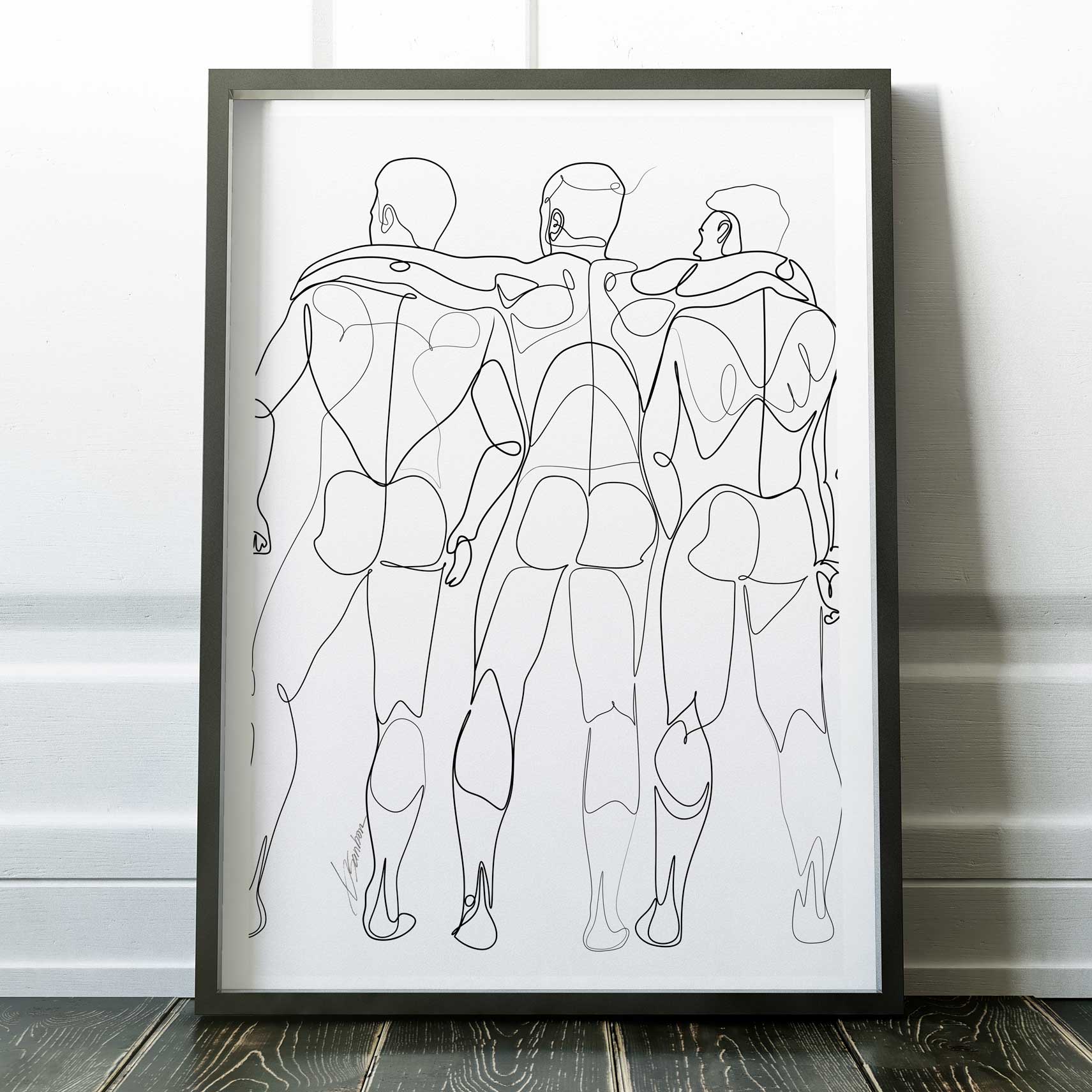 Together in Line Three Men Showing Booty – Art Print