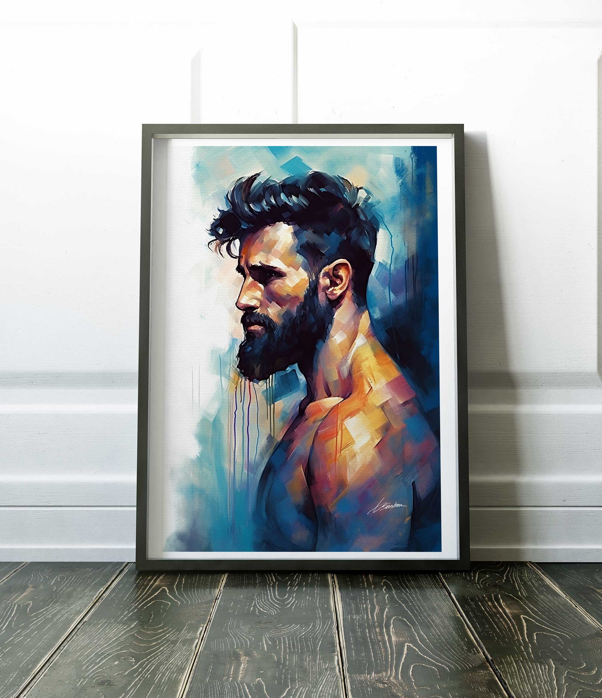 Bearded Male Figure in Thoughtful Profile - Art Print