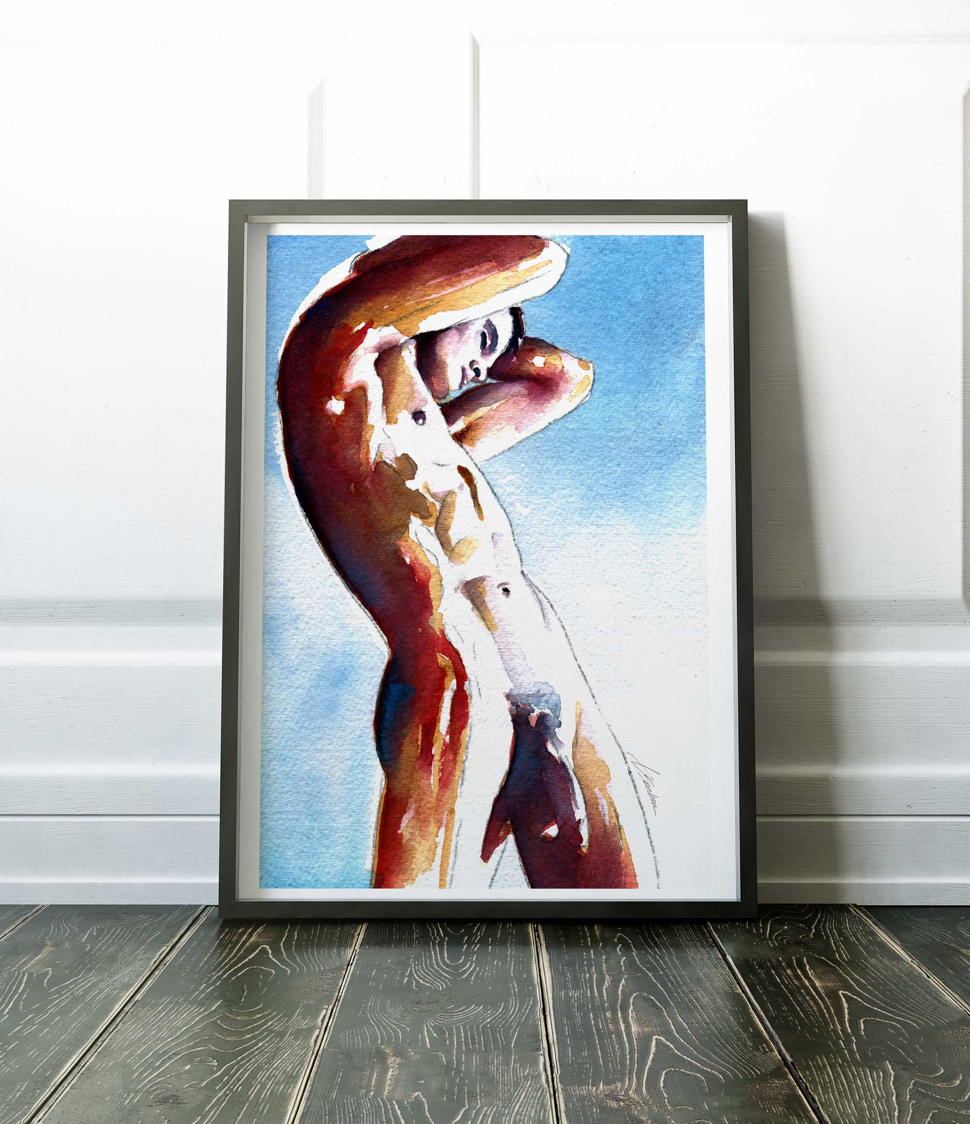 Male Figure in Graceful Arch with Arms Lifted - Art Print