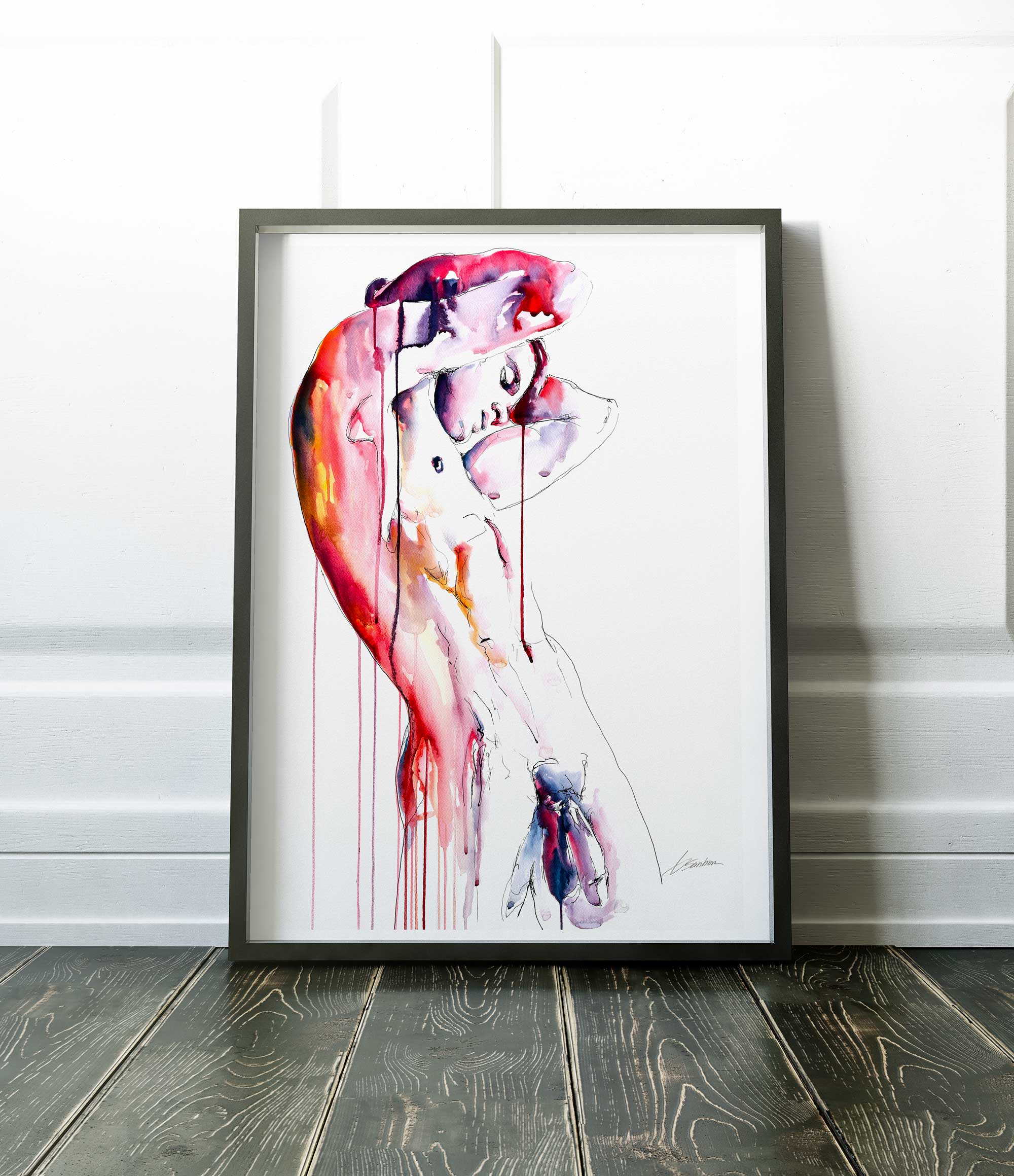 Curved Form Bare Body Arching in Sensual Movement - Art Print