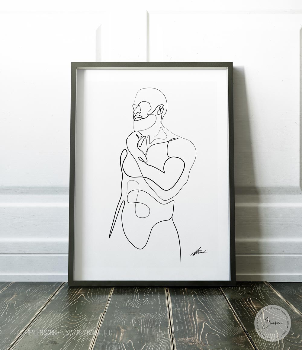 Muscular Contemplation - Black Male Figure in Thought - Giclee Art Print