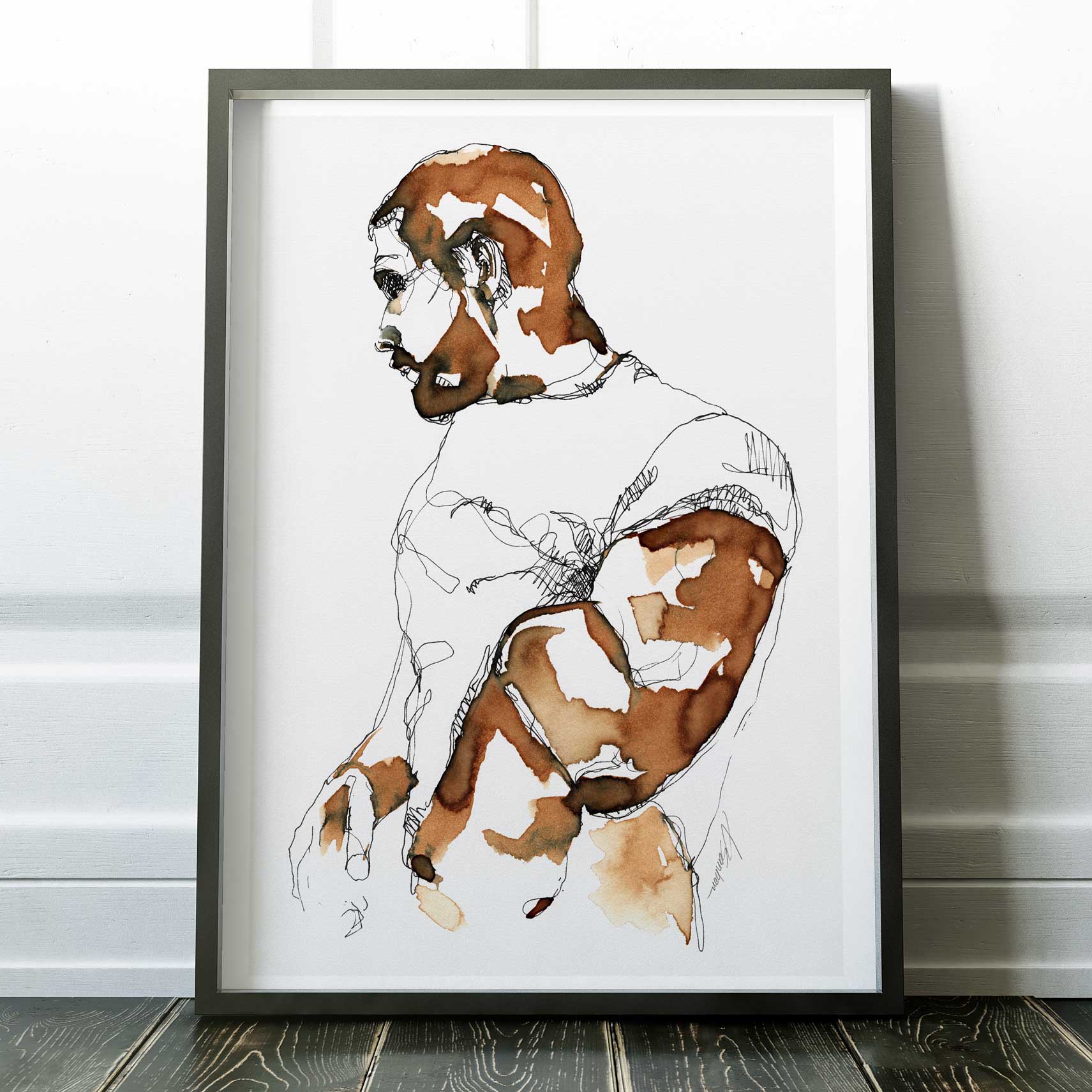 Unveiling Strength in Coffee and Ink – Art Print