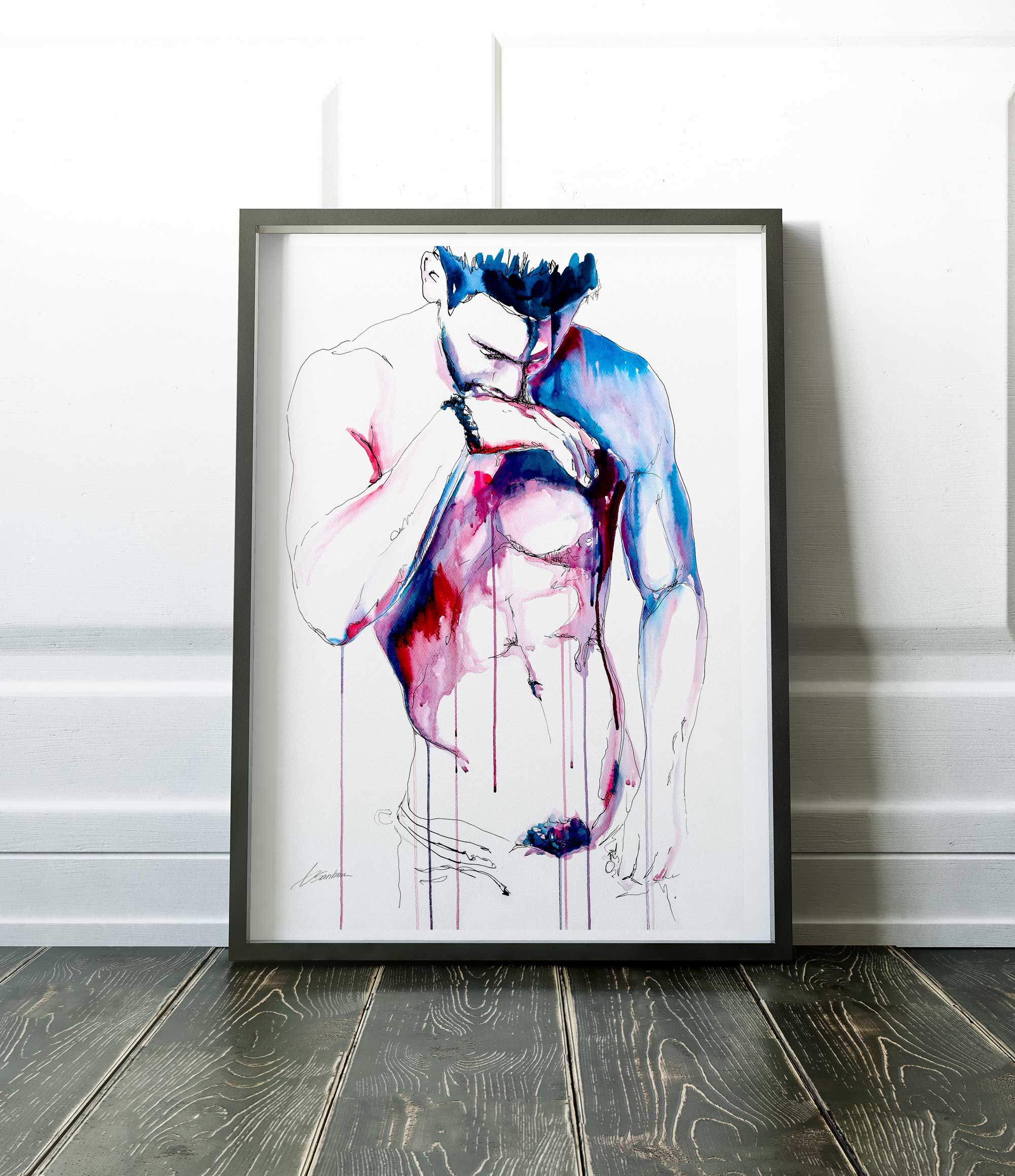 A Bare Chest Muscles Tensed in Quiet Reflection - Art Print