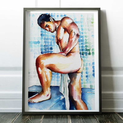Blue Tile Pose and a Confident Booty Lean – Art Print Artist Brenden Sanborn