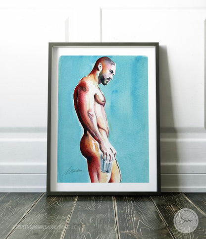 Muscular Male with Beard in Serene Repose - Giclee Art Print