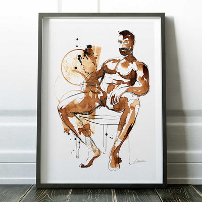 Coffee Kissed Male Figure Seated in Thought – Art Print Artist Brenden Sanborn