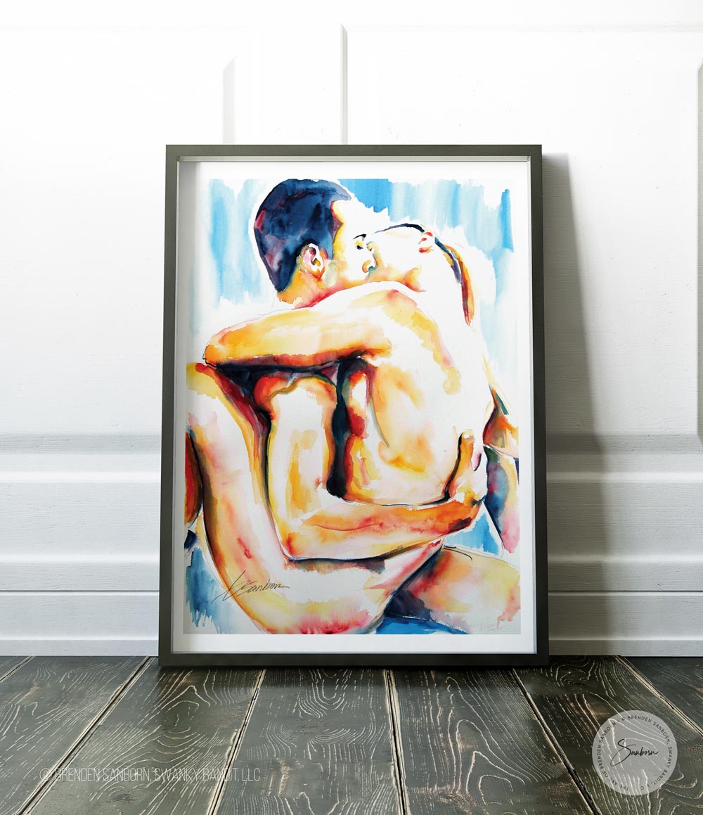 Lost in Your Embrace: Two Men's Deep Connection Amid Time - Giclee Art Print