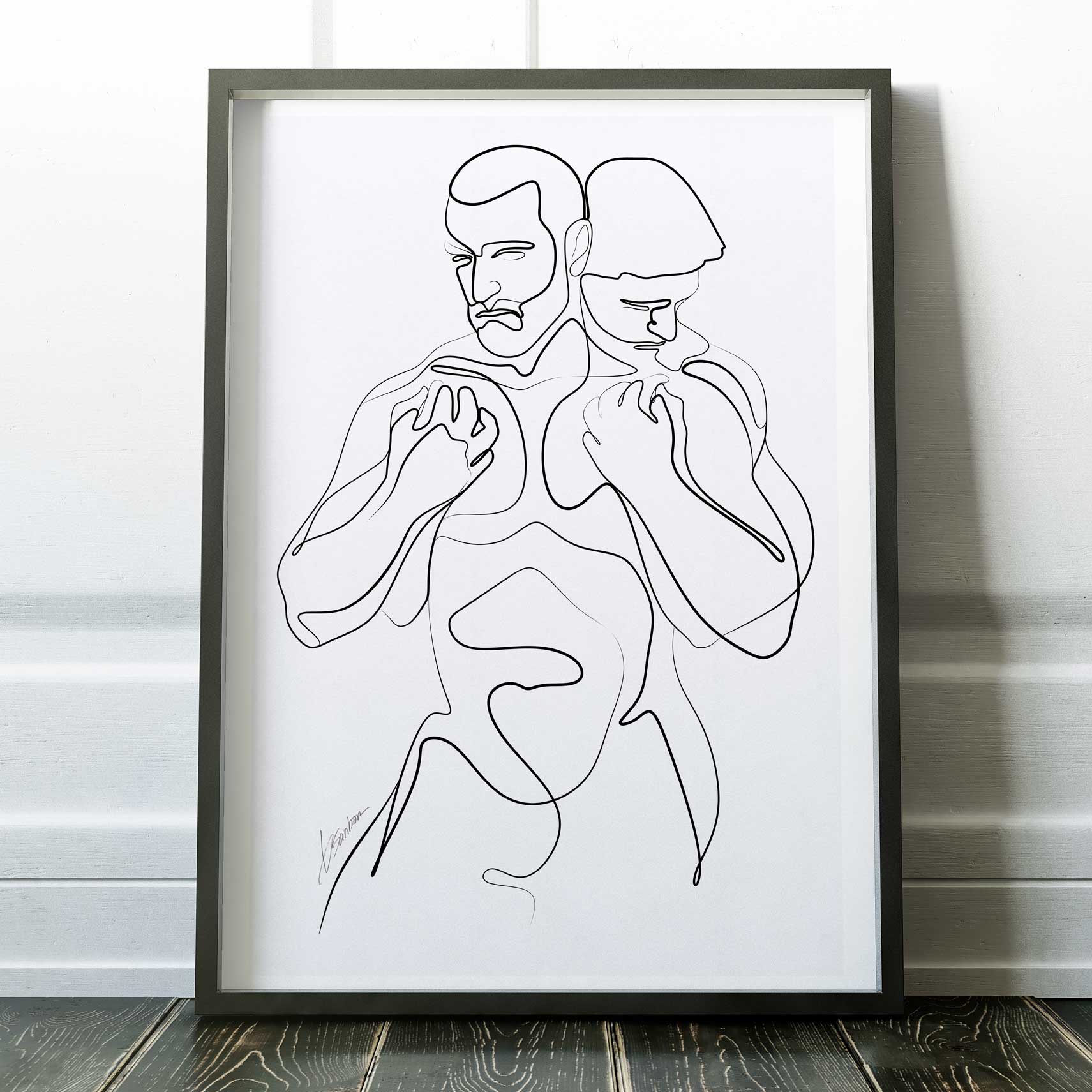 Holding Close Two Men in a One-Line Embrace – Art Print