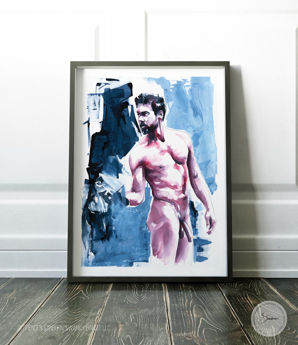 Full Nude Man Reaching Back and Telling his Story - Giclee Art Print