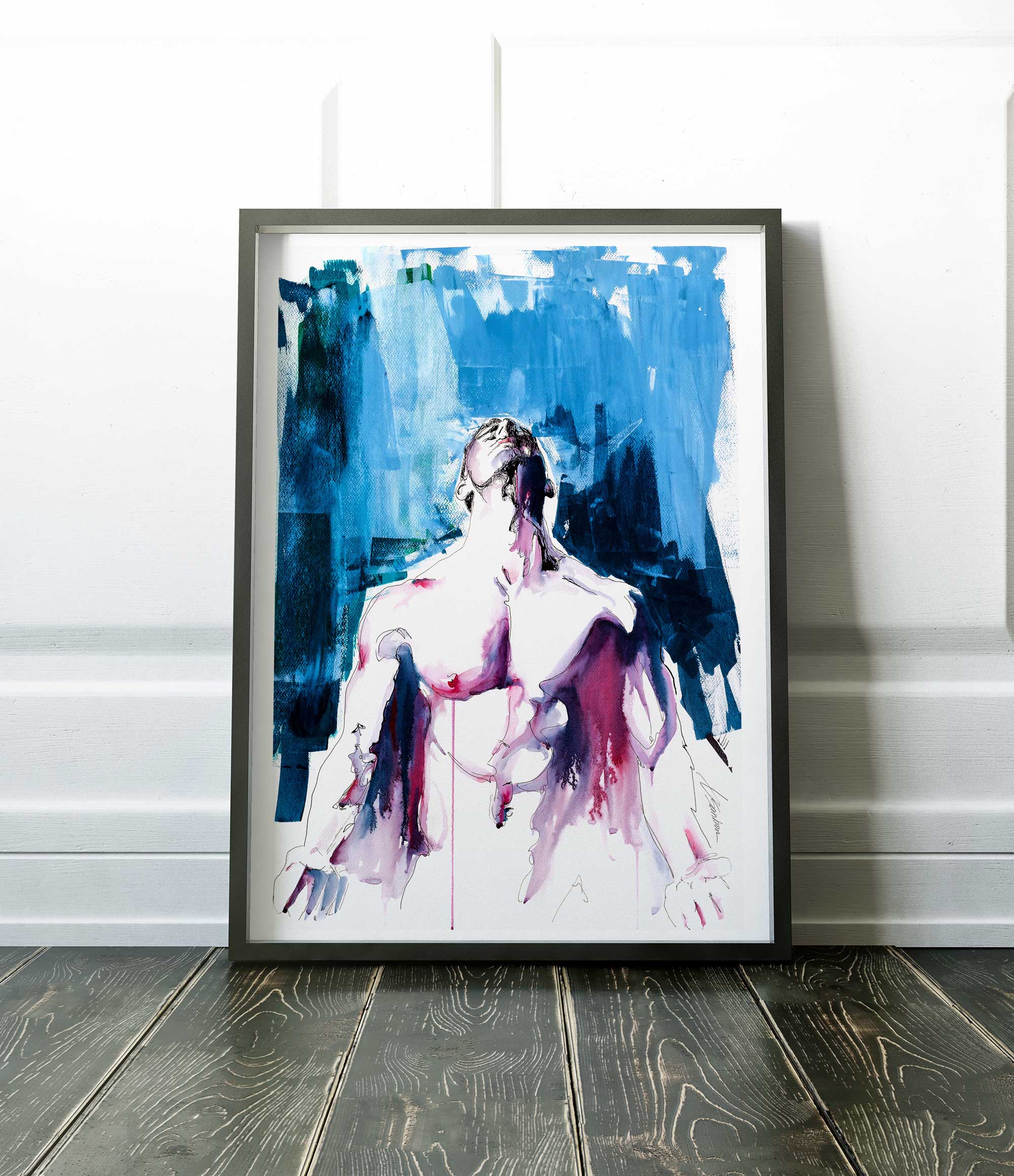 Male Figure with Arched Back and Outstretched Arms in Release - Art Print