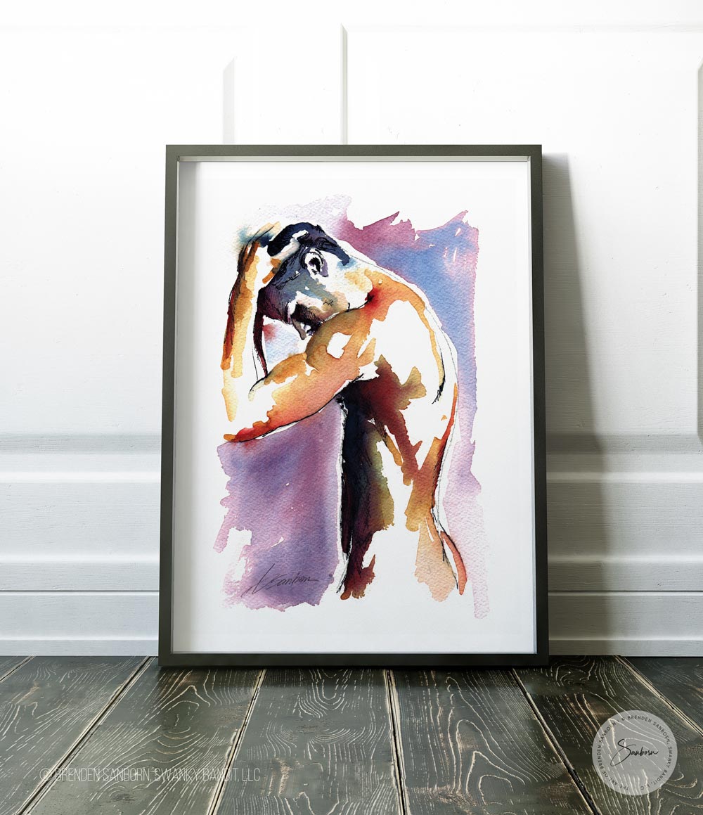 Side View - Stark Nude Muscular Introspection - Giclee Art Print