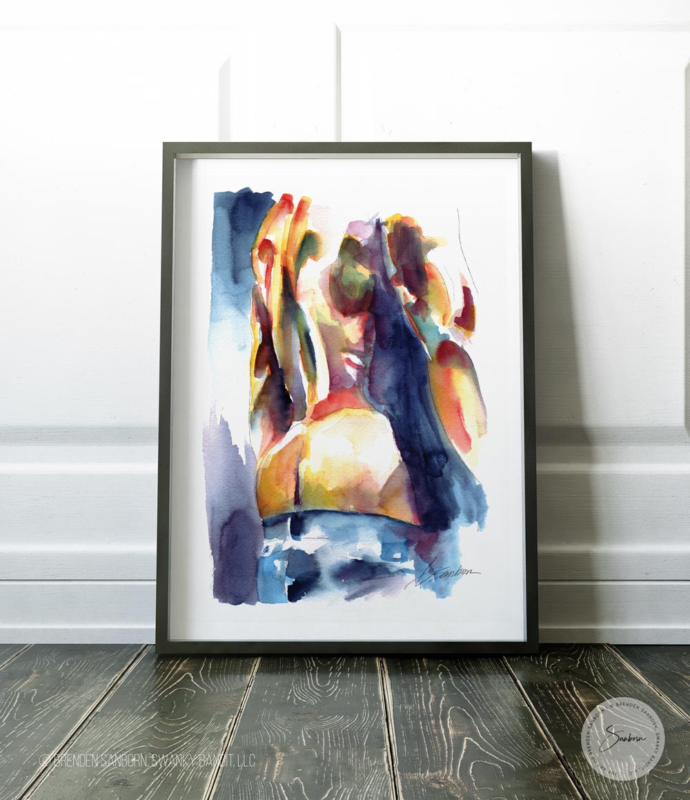 Sensual Silhouette: Muscular Male in Blue Jeans Revealing Buttocks - Giclee Art Print