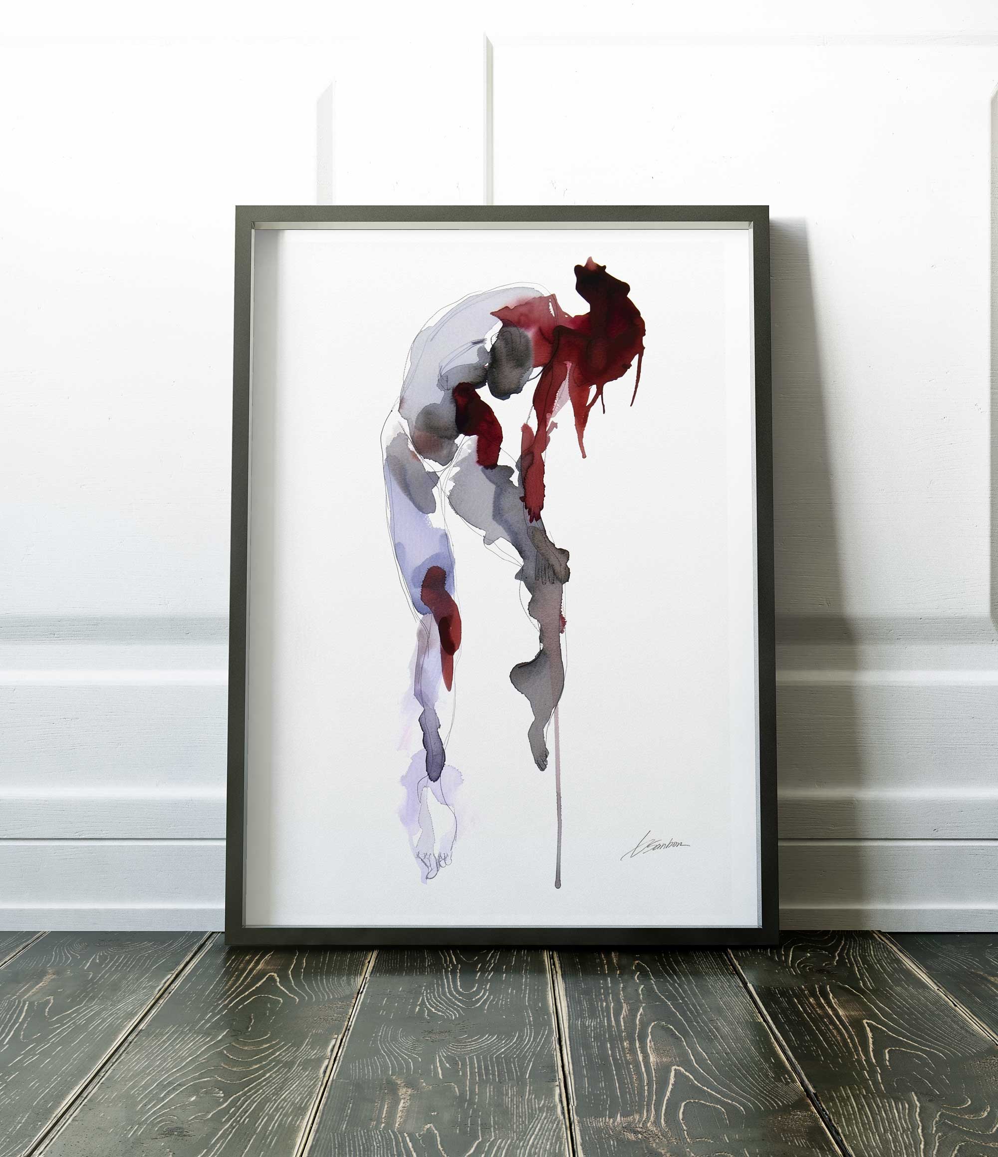 Grace in Descent Male Figure Watercolor - Art Print