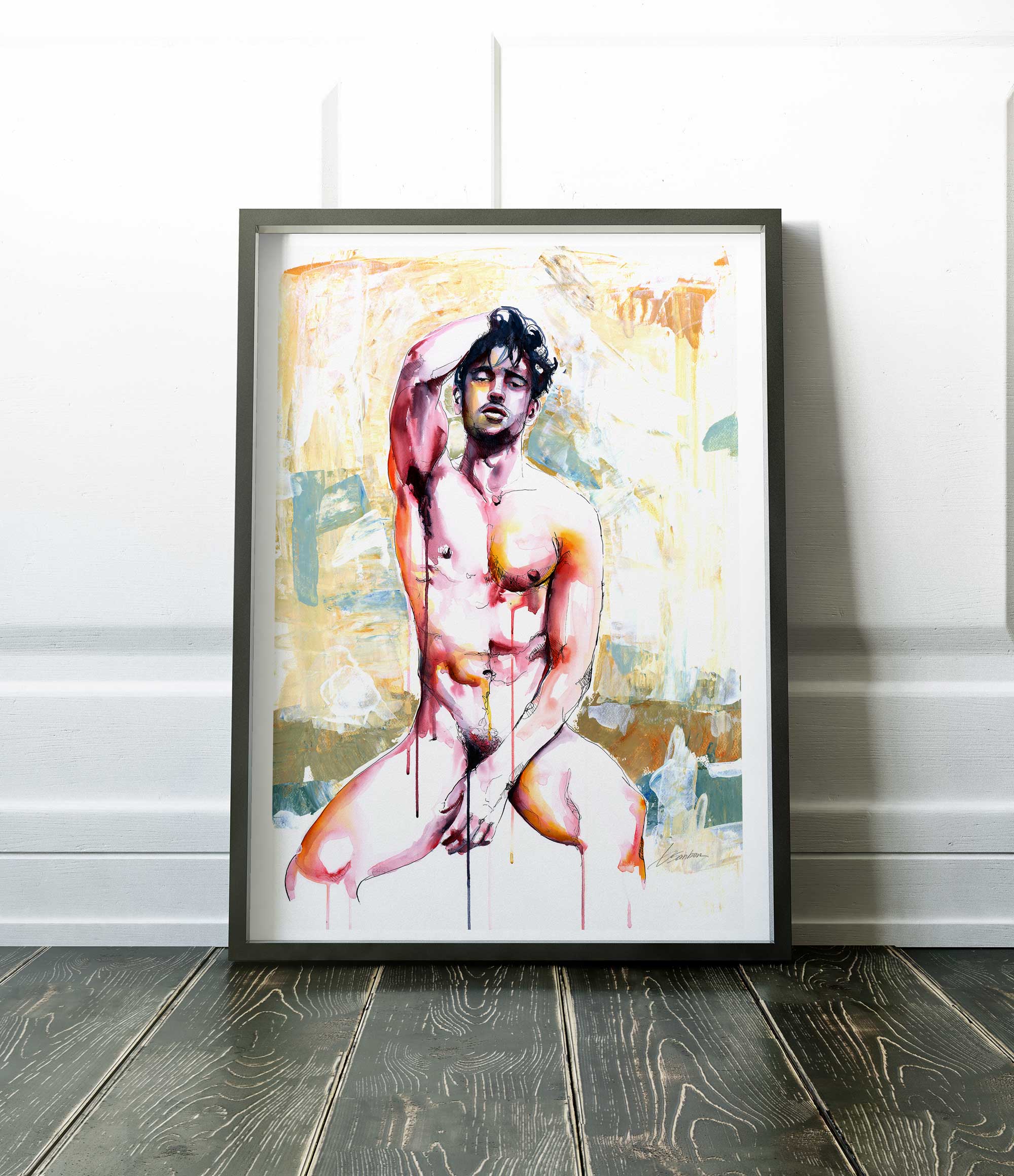 Beautiful Moment in the Sun with Hot Muscular Nude Male - Art Print