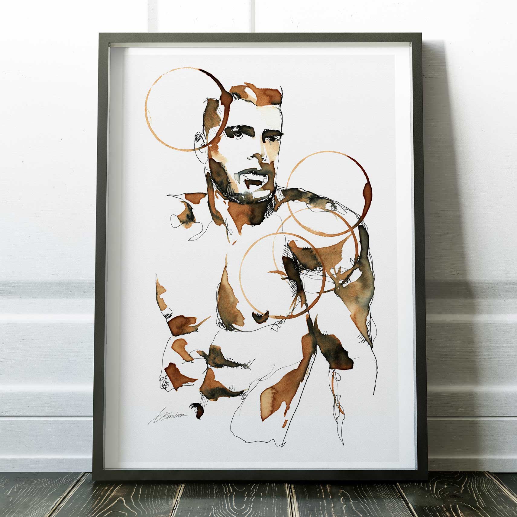 Male Portrait with Coffee Ink Stains – Art Print