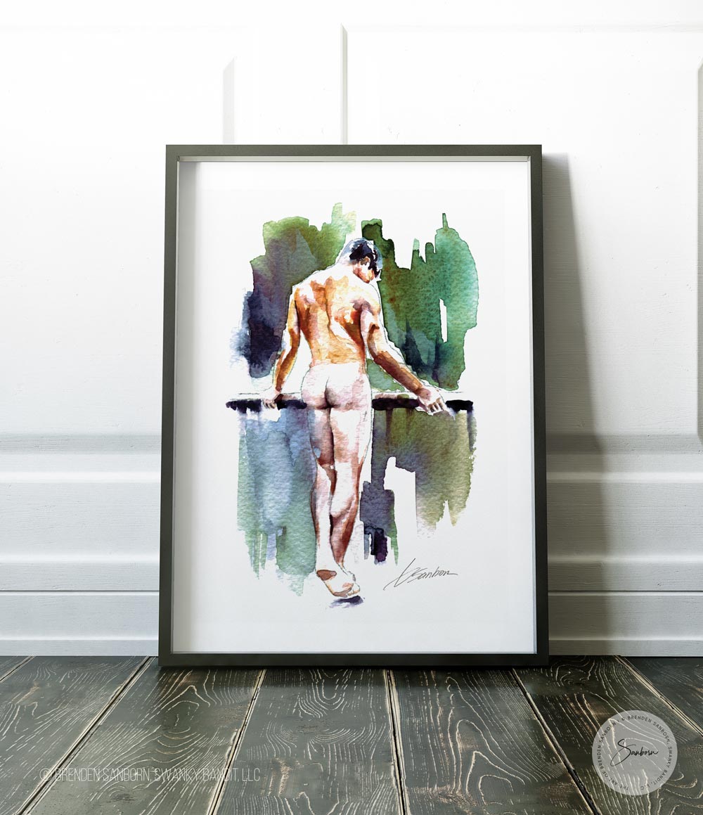 Muscular Male Figure with Dark Hair Overlooking Cityscape - Giclee Art Print