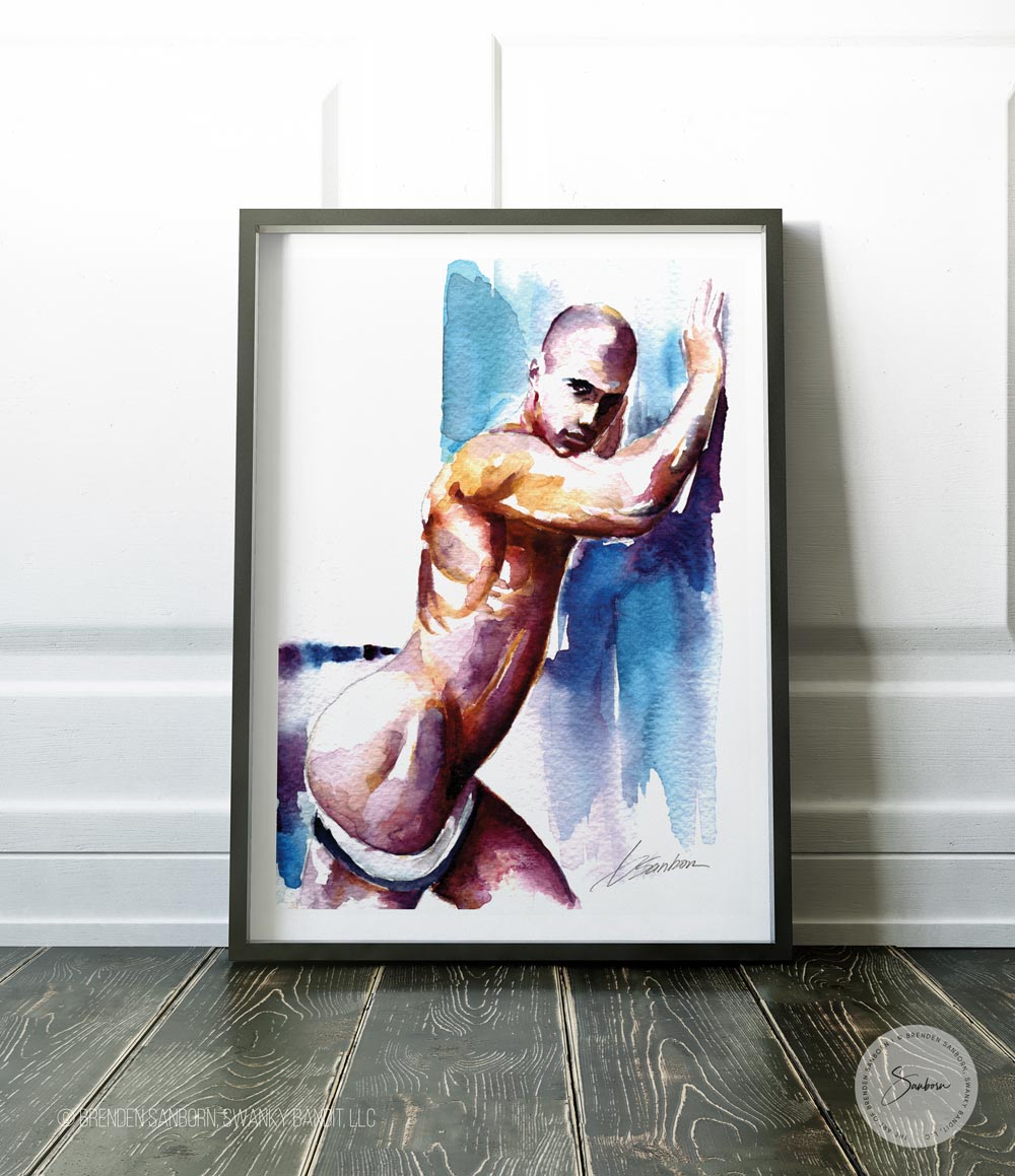 Graceful Reflection: Bald Male Figure Amidst Cool Hues - Giclee Art Print