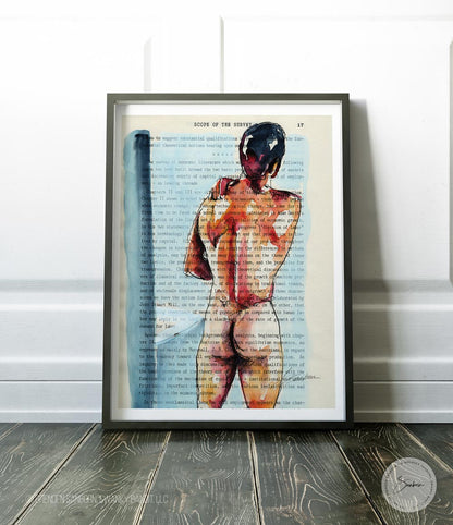 Reflective Thoughts: Male Figure Contemplation Over Text - Giclee Art Print  Product Description: