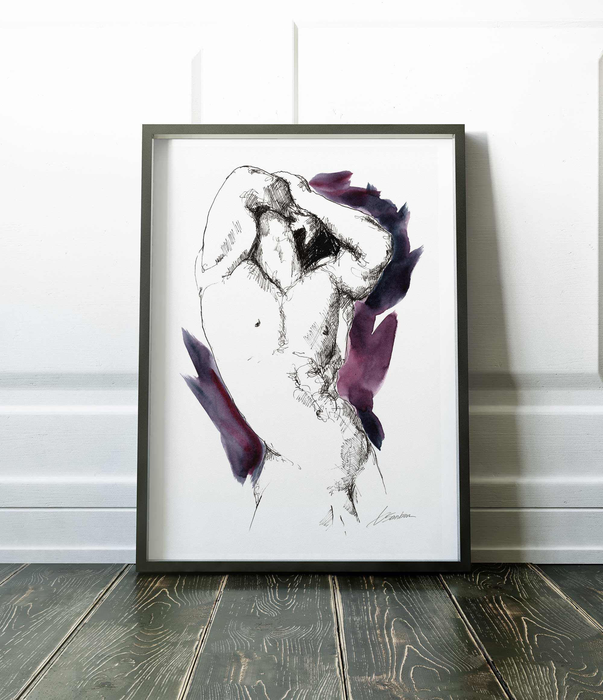 Male Figure in Poised Arch with Arms Overhead - Art Print