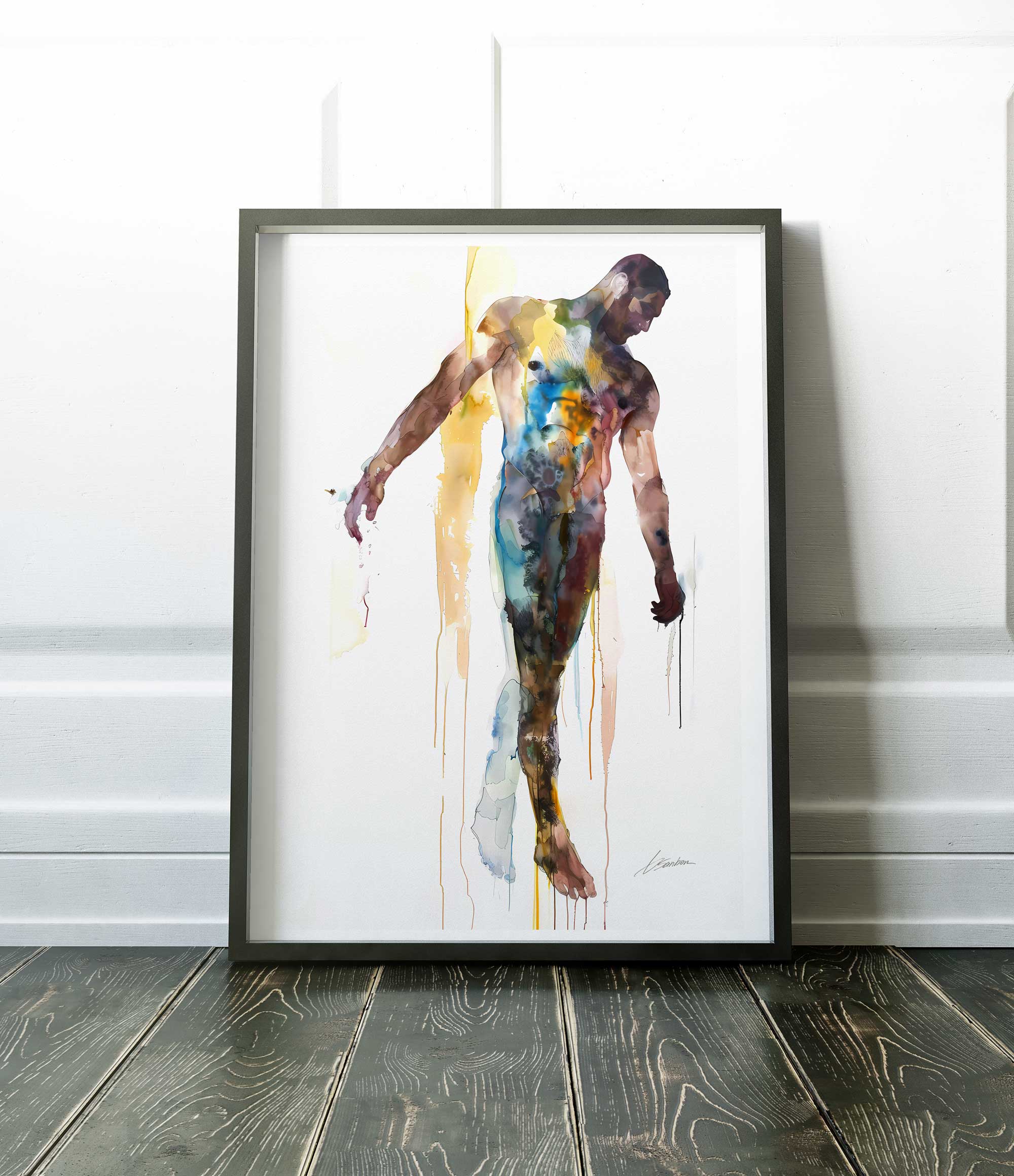 Bare Male Form Suspended in Serenity - Art Print