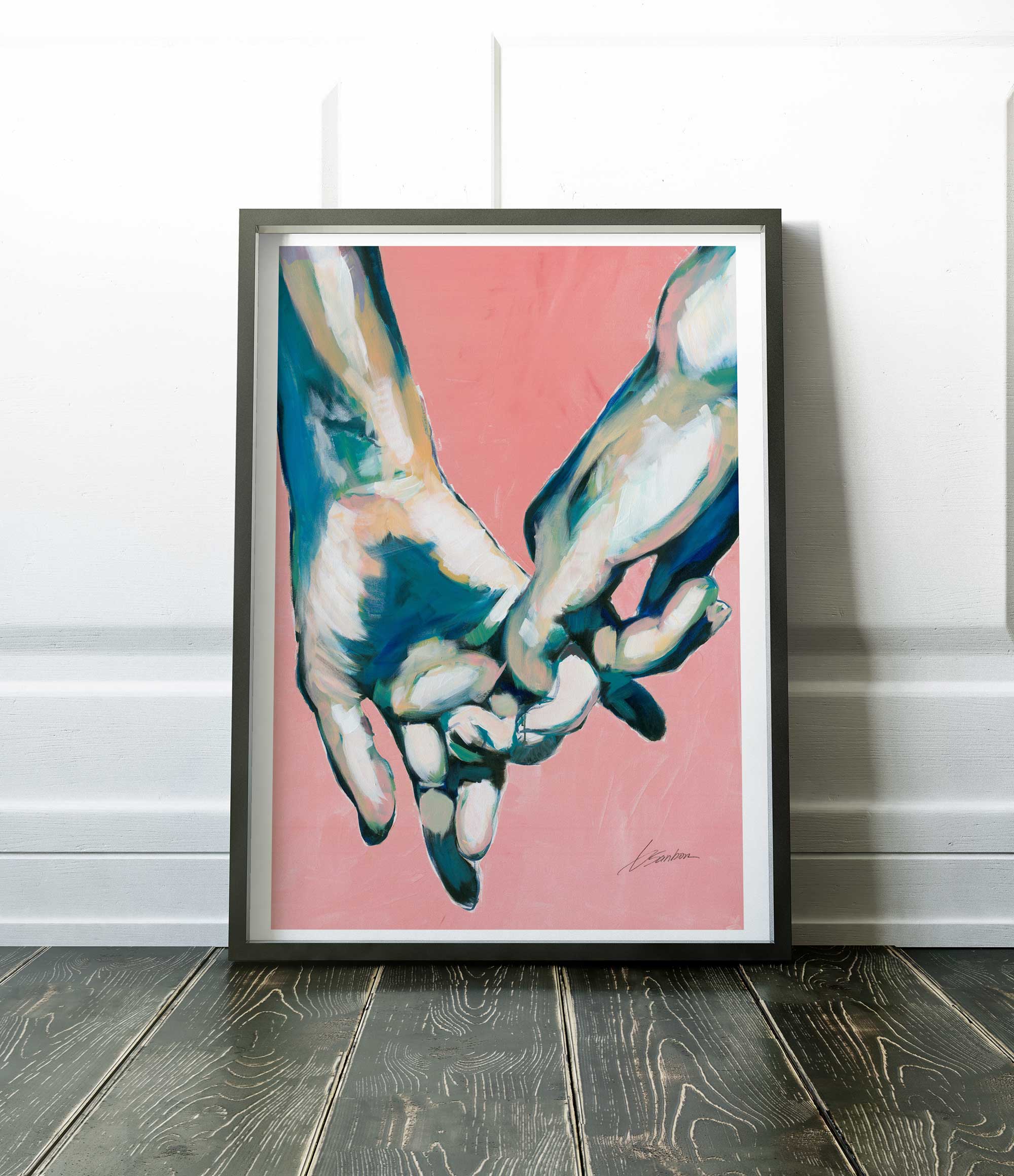 Two Men's Hands Intertwined in Tender Gay Love - Art Print