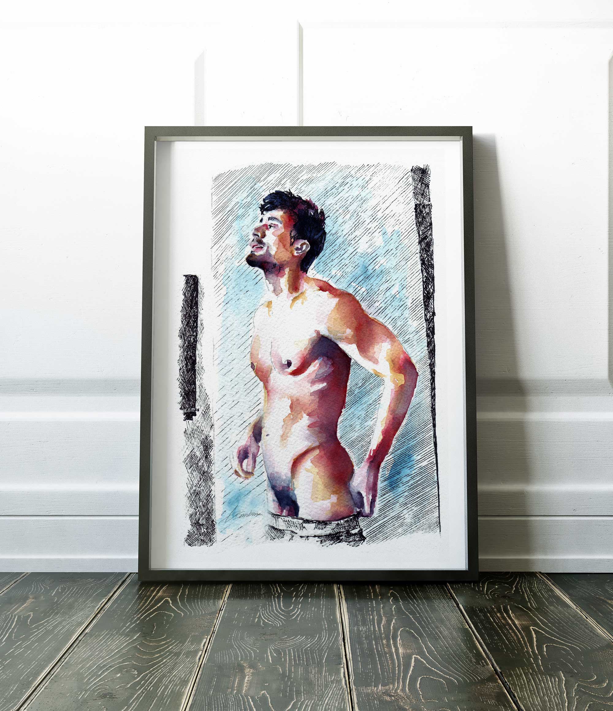 Man Standing in Thoughtful Stillness - Art Print